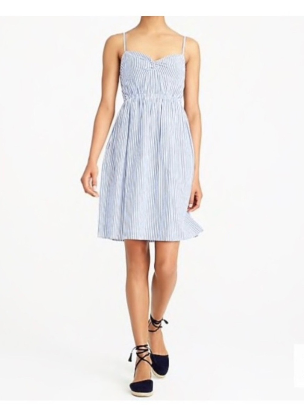 J. Crew Light Blue and White Striped Spaghetti Strap Sundress